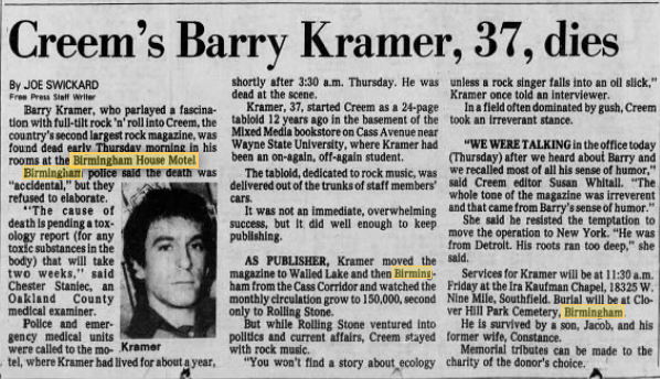 Birmingham House - 1981 ARTICLE ON BARRY KRAMER DEATH